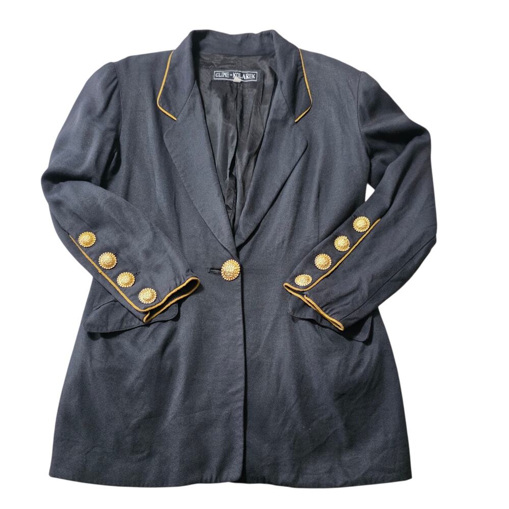 Vintage Cline-Kolarek Black Blazer Gold Buttons Military Nautical Womens M